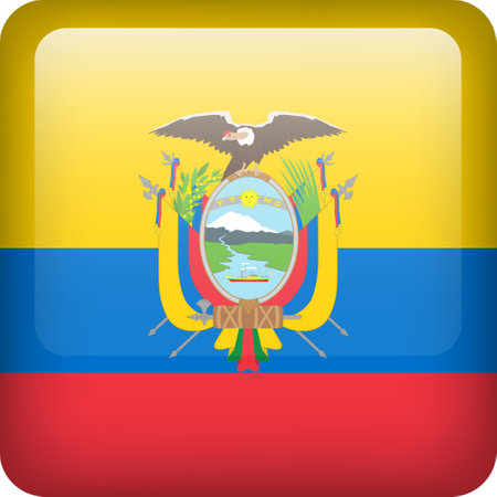 3d vector Ecuador flag glossy button. Ecuadorian national emblem. Square icon with flag of Ecuadorのイラスト素材