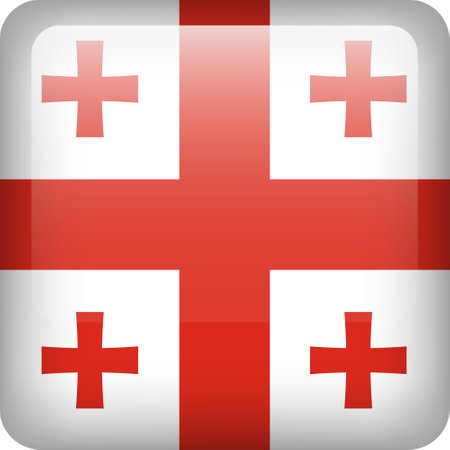 3d vector Georgia flag glossy button. Georgian national emblem. Square icon with flag of Georgia.のイラスト素材