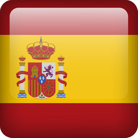 Spain flag button. Square emblem of Spain. Vector Spanish flag, symbol. Colors correctly.のイラスト素材