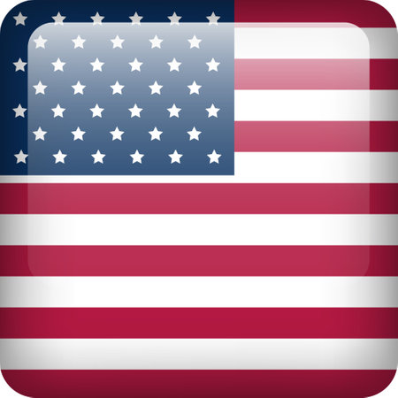 USA flag button. Square emblem of United States. Vector american flag, symbol. Colors and proportion correctly.のイラスト素材