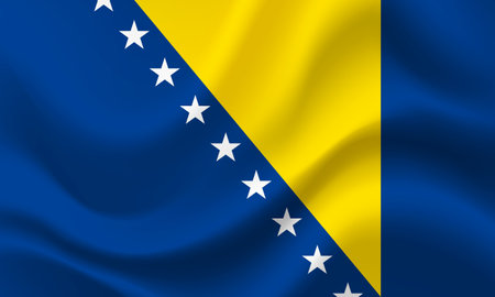 Vector Bosnia and Herzegovina flag. Waved Flag of Bosnia and Herzegovina. Bosnia and Herzegovina emblem, icon.のイラスト素材