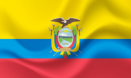 Vector Ecuador flag. Waved Flag of Ecuador. Ecuador emblem, icon.のイラスト素材