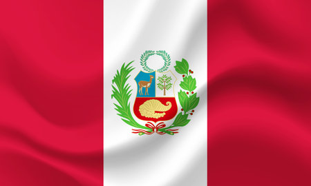 Vector Peru flag. Waved Flag of Peru. Peru emblem, icon.のイラスト素材