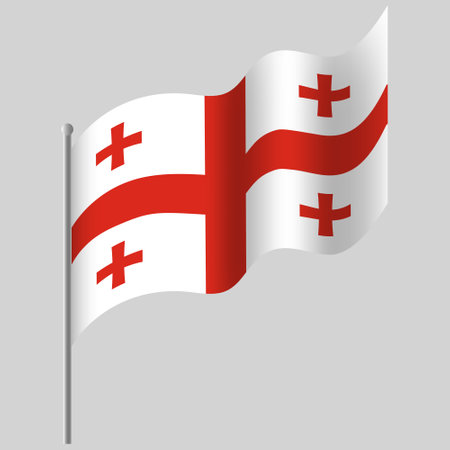 Waved Georgia flag. Georgian flag on flagpole. Vector emblem of Georgiaのイラスト素材