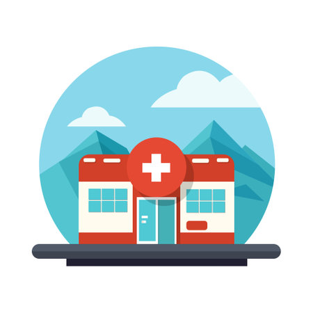 Hospital building in flat style. Hospital ambulance vector illustration. Medical iconのイラスト素材