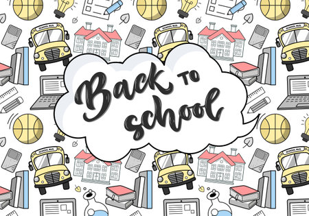 Back to school banner, poster. Cartoon school wallpaper. Concept of school background.
