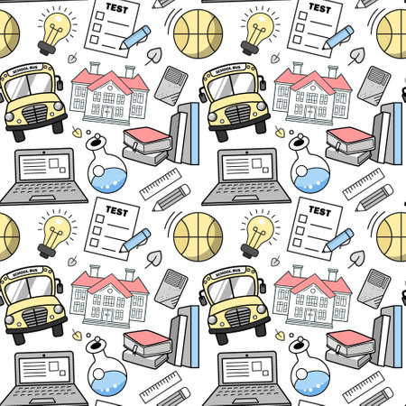 School background. Seamless back to school pattern. Concept of school background.のイラスト素材