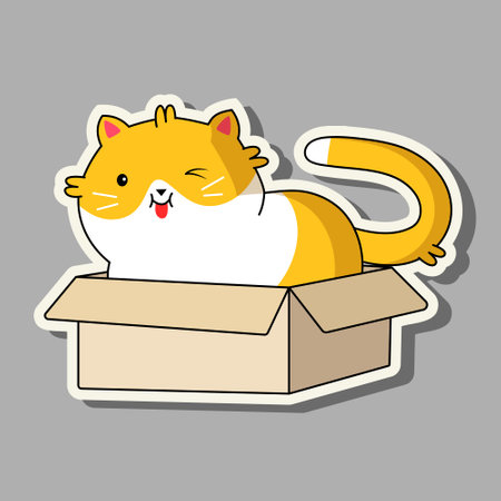 Cute cat in kawaii style. Cartoon cat in a box. Vector illustration cat.のイラスト素材