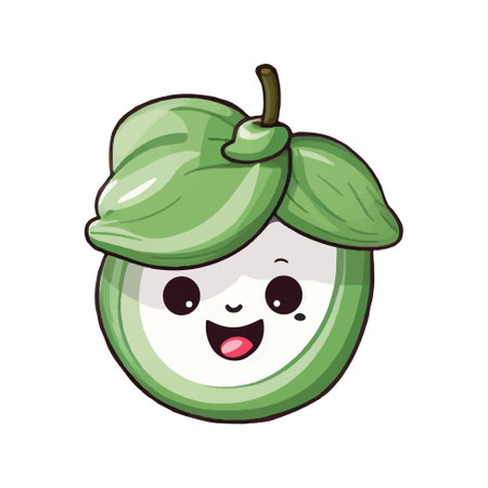 Kawaii cabbage. Hand drawn vector cabbage with funny smile. Cartoon vegetable with eyes.のイラスト素材