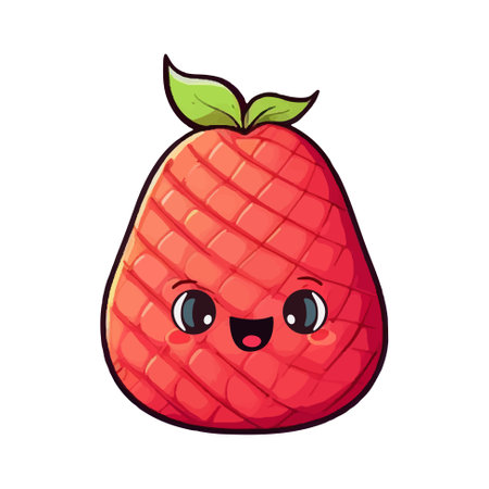 Kawaii strawberry. Hand drawn vector strawberry with funny smile. Cartoon fruit with eyes.のイラスト素材