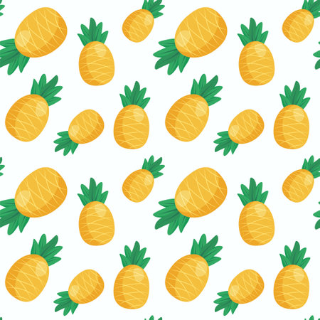 Fresh pineapple background. Seamless pattern with pineapple. Ananas wallpaper vector. Decorative illustrationのイラスト素材