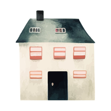Scandinavian vector house. Cute watercolor home. European building. Childish vector illustrationのイラスト素材