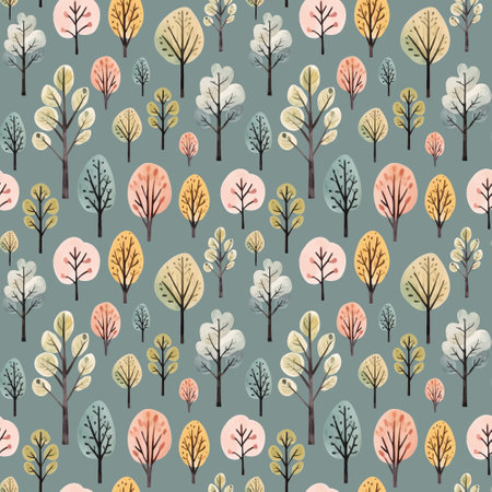 Cute watercolor trees seamless pattern. Scandinavian autumn trees seamless vector background
のイラスト素材