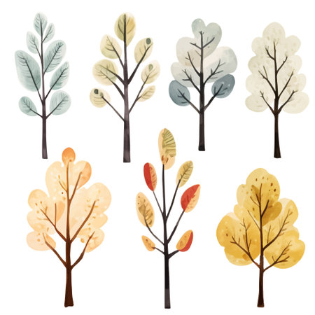Set of watercolor trees. Scandinavian vector trees. Vector trees collectionのイラスト素材