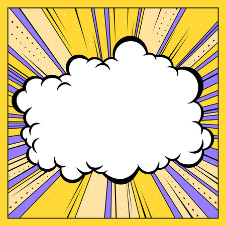 Comics speech bubble for text pop art design. Yellow background with cloud frame designのイラスト素材