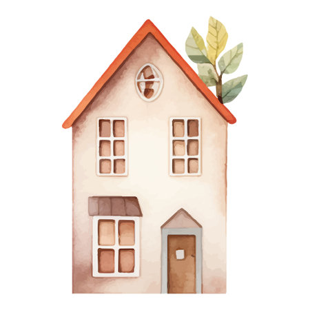 Scandinavian vector house. Cute watercolor home. European building. Childish vector illustrationのイラスト素材
