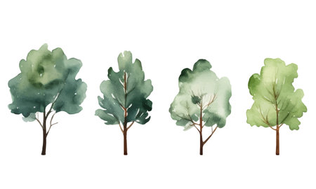 Collection of scandi watercolor trees. Trendy vector plants. Cute abstract trees clipart.のイラスト素材