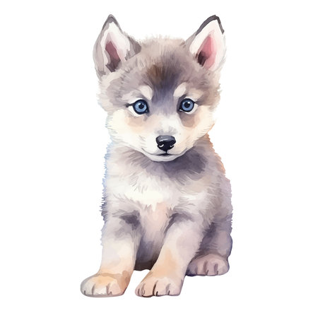 Watercolor baby wolf. Vector illustration with hand drawn wolf. Clip art image.のイラスト素材