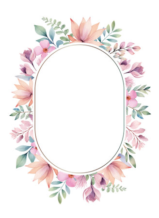 Vector floral wreath pastel. Botanical watercolor frame wedding invitations, posters and cards.  Watercolor plants template.のイラスト素材