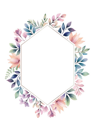 Botanical watercolor frame wedding invitations, posters and cards. Watercolor plants template. Vector floral wreath pastel.のイラスト素材