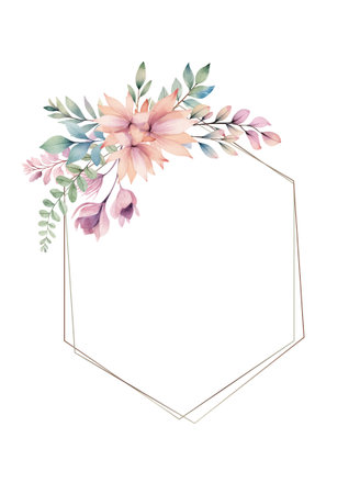 Vector floral wreath pastel. Botanical watercolor frame wedding invitations, posters and cards.  Watercolor plants template.のイラスト素材