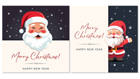 Set of Christmas frames, poster with Santa Claus. New year Merry Christmas design. Winter card with Santa.のイラスト素材