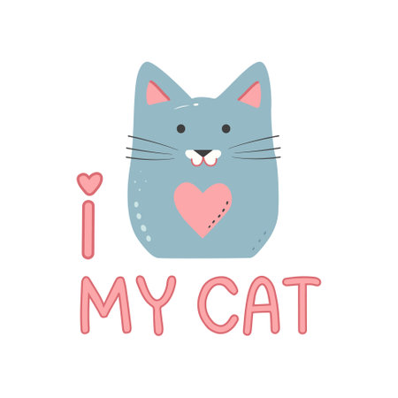 Cute vector love sticker with cat. Valentines day I love my cat. Romantic vector icon in pastel colorsのイラスト素材
