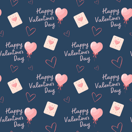 Cute hearts balloons and love letters vector pattern. Valentine's Day background. Heart shape and text.のイラスト素材
