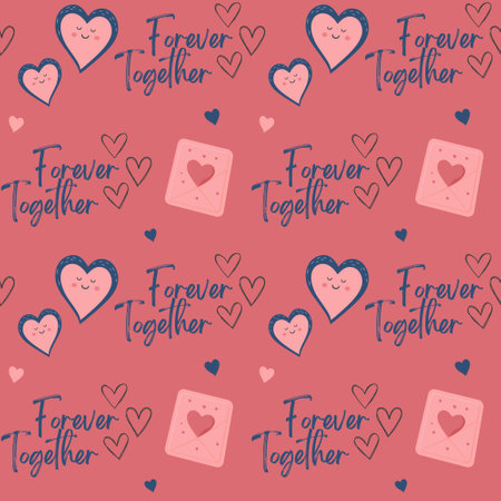 Cute hearts, love quote Together forever and love letter vector pattern. Valentine's Day background.のイラスト素材