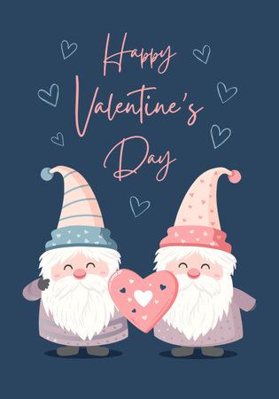 Vector love background with cute gnomes. Valentine's day concept poster. Cute love banner or greeting cardのイラスト素材
