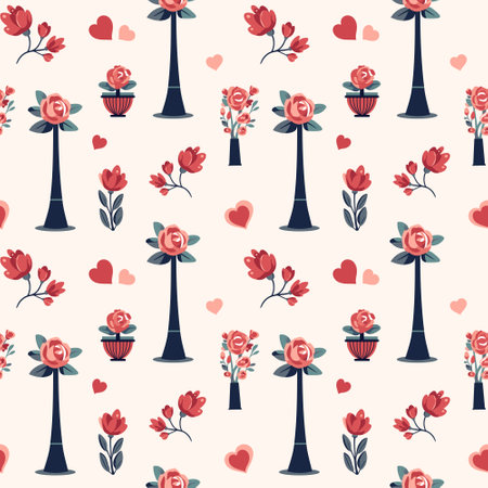 Hearts and bouquets seamless vector background. Valentine's Day pattern. Heart shapes and romantic flowers.のイラスト素材