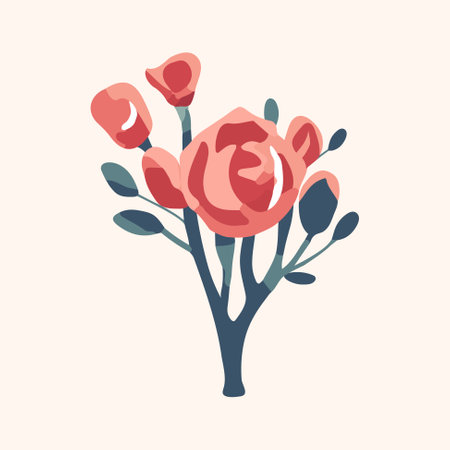 Romantic vector bouquet. Cartoon blooming roses. Valentines day, flat style. Vintage style. Romantic icon.のイラスト素材