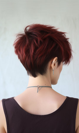 Beautiful red short hair from behind. Brown hair. Ai generatedの素材