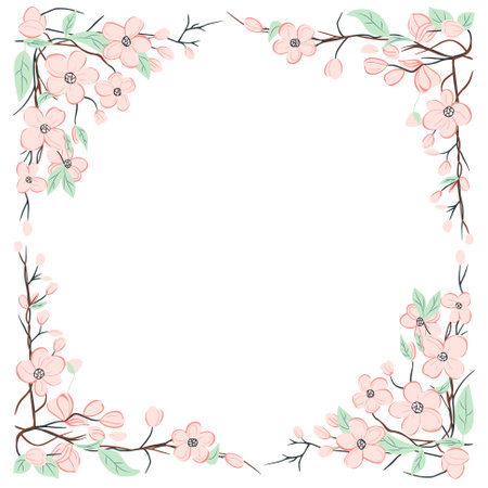 Trendy floral frame. Good for poster, card, invitation, flyer. Spring vector backgrounds with flowersのイラスト素材