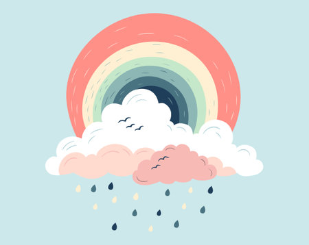 Vector rainbow. Design for birthday invitation, baby shower, poster, nursery. Hand drawn spring element.のイラスト素材