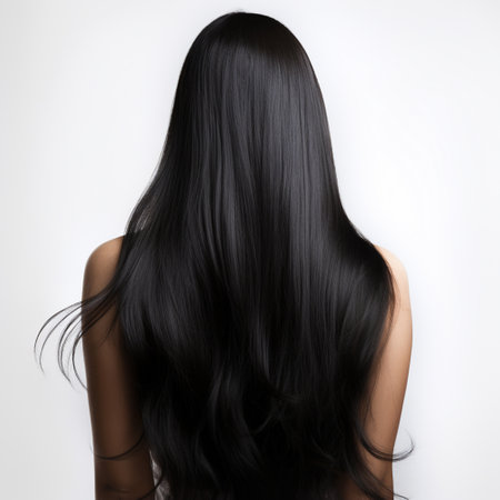 Beautiful dark long hair from behind. Black hair.  Ai generatedの素材