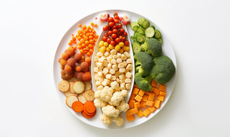 Cute vegetables on a plate. Healthy eating for children. Creative idea for kid breakfast. Fun food for kids.の素材