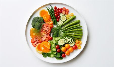 Vegetarian salad. Plate with vegan or vegetarian food. Healthy plant based diet. Healthy dinner or lunch. Top viewの素材