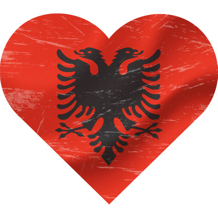 Albania flag in heart shape grunge vintage. Albania flag heart. Vector flag, symbol.のイラスト素材
