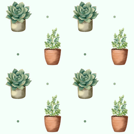 Vector succulent plant seamless pattern. Watercolor botanical backgroundsの写真素材