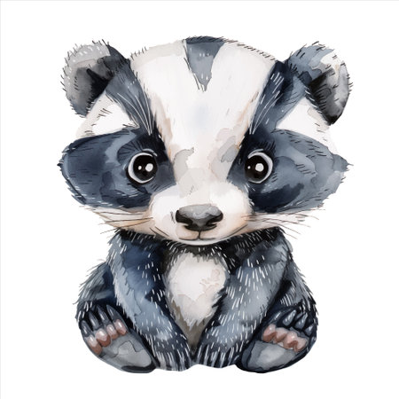 Cute badger cartoon in watercolor painting style. Watercolor vector baby badger&#xD;&#xA;のイラスト素材