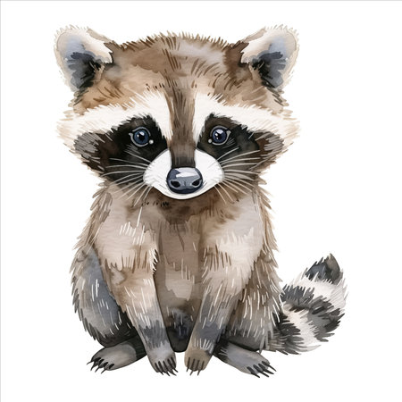 Watercolor raccoon. Cute little raccoon in watercolor style. Hand drawn raccoon. 
のイラスト素材