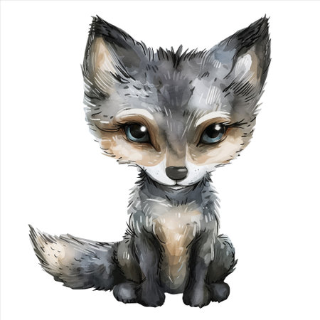 Watercolor baby wolf. Cute little wolf in watercolor painting style. &#xD;&#xA;のイラスト素材