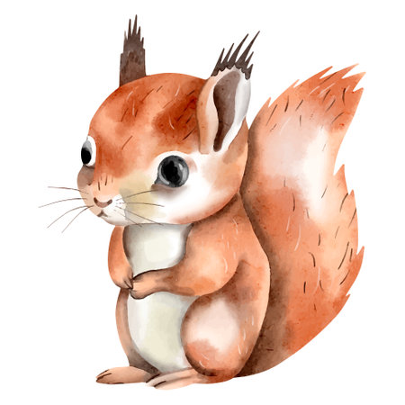 Watercolor squirrel. Woodland animals. Hand drawn squirrel. Clip art image.のイラスト素材