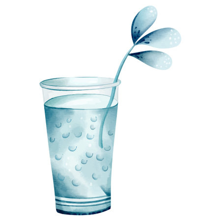 Watercolor blue summer cocktail. Holiday beach party menu. Watercolor summertime element.のイラスト素材