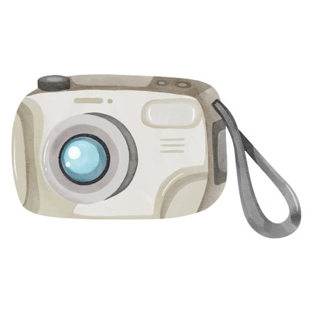 Isolated watercolor camera on white. Simple photo camera. Vintage art. Watercolor summertime element.のイラスト素材