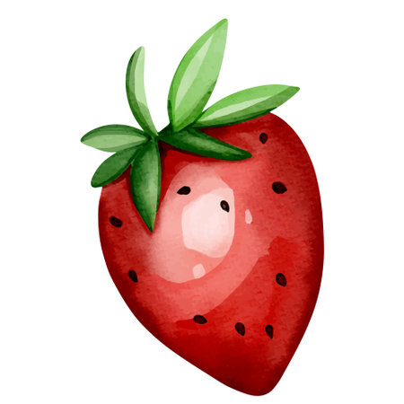 Watercolor strawberry with leafs closeup. Vector illustration. Summertime element.のイラスト素材