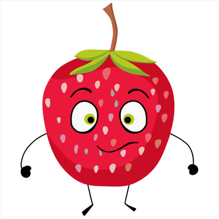 Funny strawberry. Cute fruit character. Vector fruits.のイラスト素材
