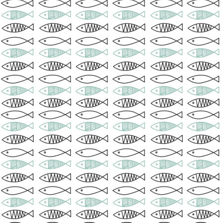 Monochrome seamless pattern with simple fishes. Scandinavian abstract background.のイラスト素材