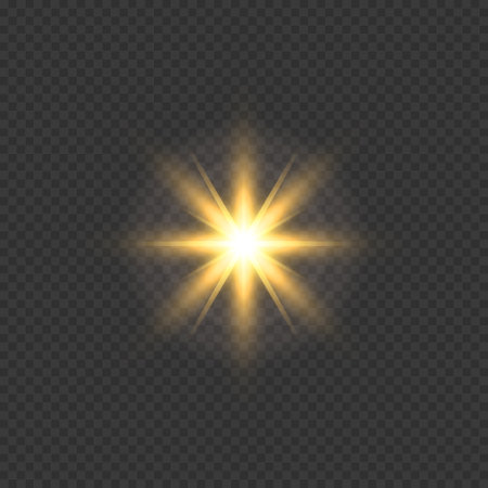 Golden lighting effect. Glitter shining star, glowing spark. Flash. Light ray. Lens flares&#xD;&#xA;のイラスト素材